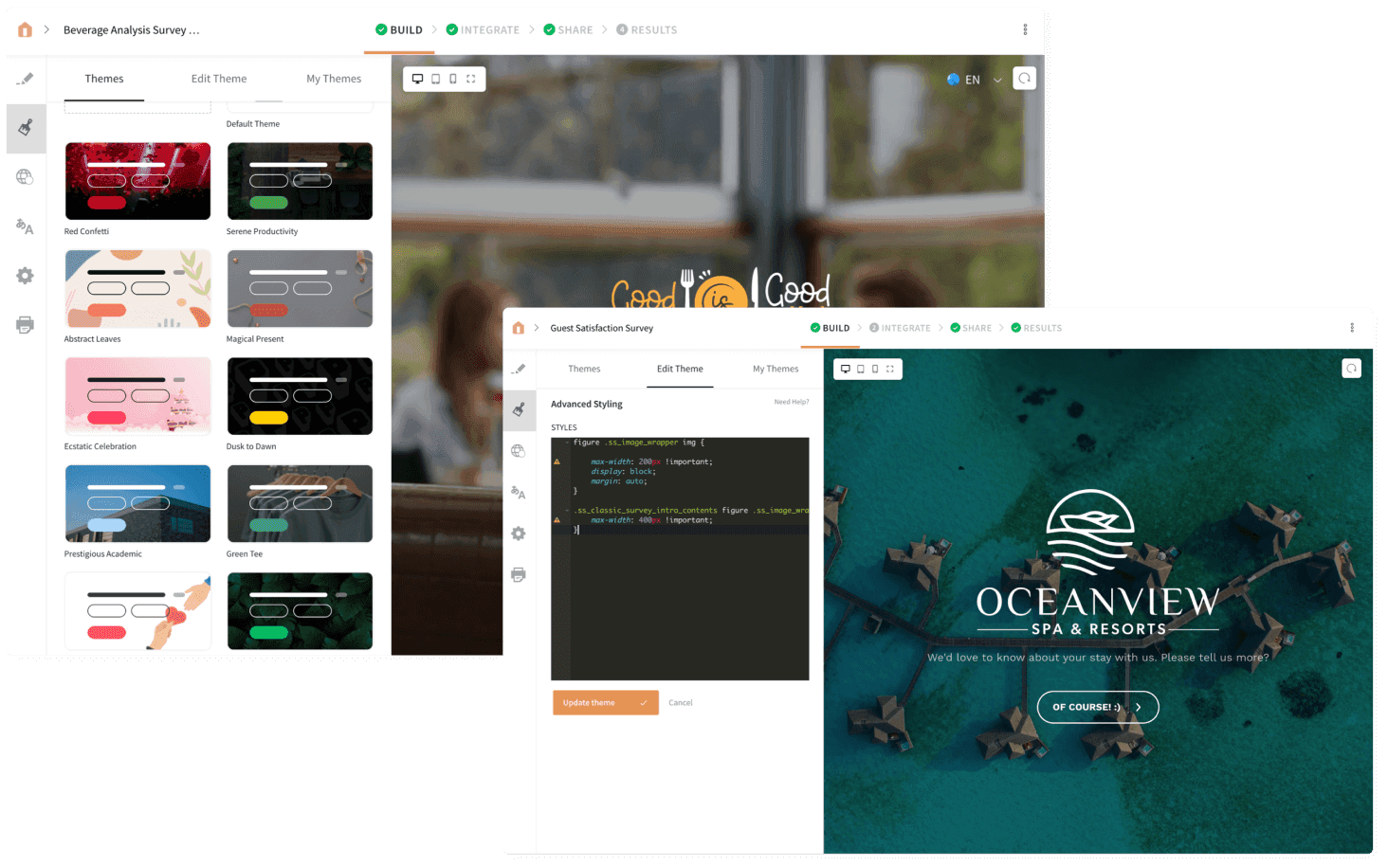 White label your surveys, email, URLs, reports, brand logo, and maintain your brand identity throughout.